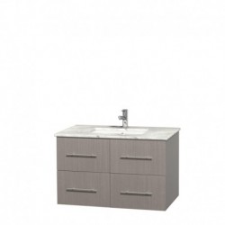 36 inch Single Bathroom Vanity in Gray Oak, White Carrera Marble Countertop, Undermount Square Sink, and No Mirror