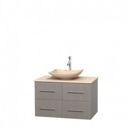 36 inch Single Bathroom Vanity in Gray Oak, Ivory Marble Countertop, Arista Ivory Marble Sink, and No Mirror