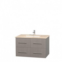 36 inch Single Bathroom Vanity in Gray Oak, Ivory Marble Countertop, Undermount Square Sink, and No Mirror