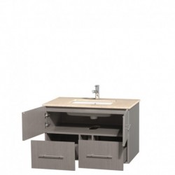 36 inch Single Bathroom Vanity in Gray Oak, Ivory Marble Countertop, Undermount Square Sink, and No Mirror