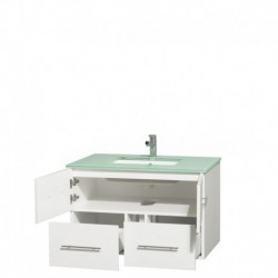 36 inch Single Bathroom Vanity in Matte White, Green Glass Countertop, Undermount Square Sink, and No Mirror