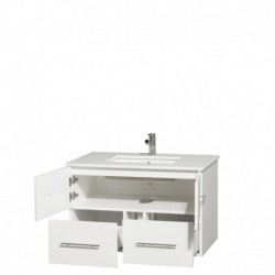 36 inch Single Bathroom Vanity in Matte White, White Man-Made Stone Countertop, Undermount Square Sink, and No Mirror