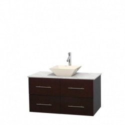42 inch Single Bathroom Vanity in Espresso, White Carrera Marble Countertop, Pyra Bone Porcelain Sink, and No Mirror