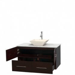 42 inch Single Bathroom Vanity in Espresso, White Carrera Marble Countertop, Pyra Bone Porcelain Sink, and No Mirror