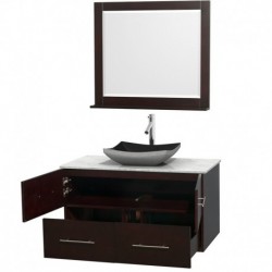 42 inch Single Bathroom Vanity in Espresso, White Carrera Marble Countertop, Altair Black Granite Sink, and 36 inch Mirror