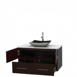 42 inch Single Bathroom Vanity in Espresso, White Carrera Marble Countertop, Altair Black Granite Sink, and No Mirror
