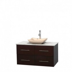 42 inch Single Bathroom Vanity in Espresso, White Carrera Marble Countertop, Avalon Ivory Marble Sink, and No Mirror