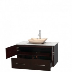 42 inch Single Bathroom Vanity in Espresso, White Carrera Marble Countertop, Avalon Ivory Marble Sink, and No Mirror