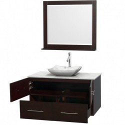 42 inch Single Bathroom Vanity in Espresso, White Carrera Marble Countertop, Avalon White Carrera Marble Sink, and 36 inch Mirr