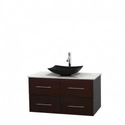 42 inch Single Bathroom Vanity in Espresso, White Carrera Marble Countertop, Arista Black Granite Sink, and No Mirror