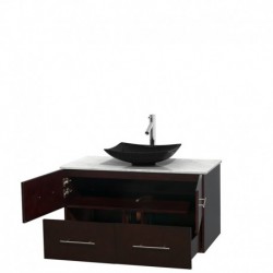 42 inch Single Bathroom Vanity in Espresso, White Carrera Marble Countertop, Arista Black Granite Sink, and No Mirror