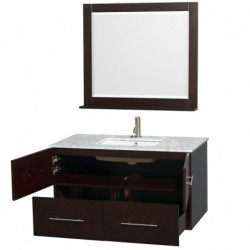 42 inch Single Bathroom Vanity in Espresso, White Carrera Marble Countertop, Undermount Square Sink, and 36 inch Mirror