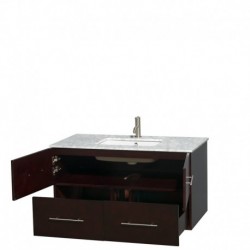 42 inch Single Bathroom Vanity in Espresso, White Carrera Marble Countertop, Undermount Square Sink, and No Mirror