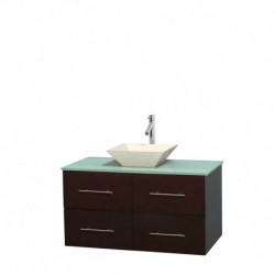 42 inch Single Bathroom Vanity in Espresso, Green Glass Countertop, Pyra Bone Porcelain Sink, and No Mirror