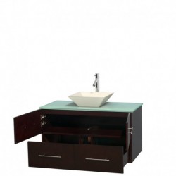 42 inch Single Bathroom Vanity in Espresso, Green Glass Countertop, Pyra Bone Porcelain Sink, and No Mirror