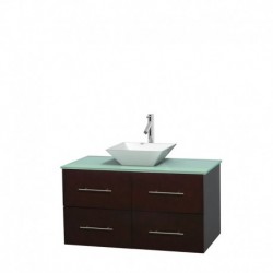 42 inch Single Bathroom Vanity in Espresso, Green Glass Countertop, Pyra White Porcelain Sink, and No Mirror