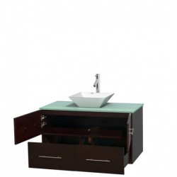 42 inch Single Bathroom Vanity in Espresso, Green Glass Countertop, Pyra White Porcelain Sink, and No Mirror