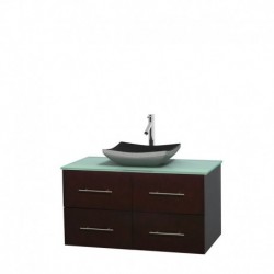 42 inch Single Bathroom Vanity in Espresso, Green Glass Countertop, Altair Black Granite Sink, and No Mirror
