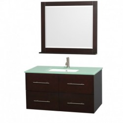 42 inch Single Bathroom Vanity in Espresso, Green Glass Countertop, Undermount Square Sink, and 36 inch Mirror