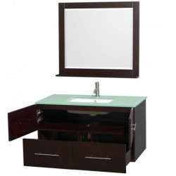 42 inch Single Bathroom Vanity in Espresso, Green Glass Countertop, Undermount Square Sink, and 36 inch Mirror