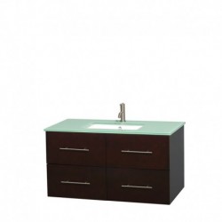 42 inch Single Bathroom Vanity in Espresso, Green Glass Countertop, Undermount Square Sink, and No Mirror
