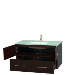 42 inch Single Bathroom Vanity in Espresso, Green Glass Countertop, Undermount Square Sink, and No Mirror