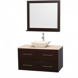 42 inch Single Bathroom Vanity in Espresso, Ivory Marble Countertop, Pyra Bone Porcelain Sink, and 36 inch Mirror
