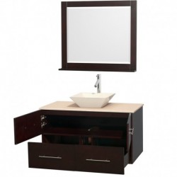 42 inch Single Bathroom Vanity in Espresso, Ivory Marble Countertop, Pyra Bone Porcelain Sink, and 36 inch Mirror
