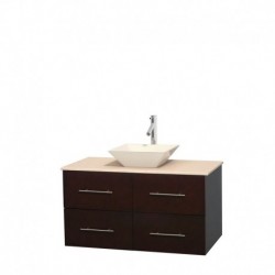 42 inch Single Bathroom Vanity in Espresso, Ivory Marble Countertop, Pyra Bone Porcelain Sink, and No Mirror