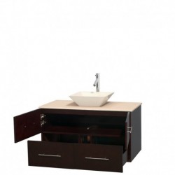 42 inch Single Bathroom Vanity in Espresso, Ivory Marble Countertop, Pyra Bone Porcelain Sink, and No Mirror