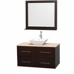 42 inch Single Bathroom Vanity in Espresso, Ivory Marble Countertop, Pyra White Porcelain Sink, and 36 inch Mirror
