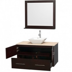 42 inch Single Bathroom Vanity in Espresso, Ivory Marble Countertop, Pyra White Porcelain Sink, and 36 inch Mirror