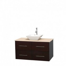 42 inch Single Bathroom Vanity in Espresso, Ivory Marble Countertop, Pyra White Porcelain Sink, and No Mirror