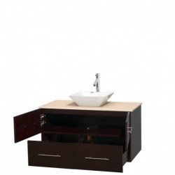 42 inch Single Bathroom Vanity in Espresso, Ivory Marble Countertop, Pyra White Porcelain Sink, and No Mirror