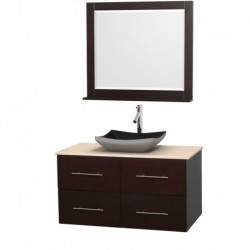 42 inch Single Bathroom Vanity in Espresso, Ivory Marble Countertop, Altair Black Granite Sink, and 36 inch Mirror