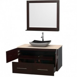 42 inch Single Bathroom Vanity in Espresso, Ivory Marble Countertop, Altair Black Granite Sink, and 36 inch Mirror