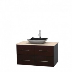 42 inch Single Bathroom Vanity in Espresso, Ivory Marble Countertop, Altair Black Granite Sink, and No Mirror