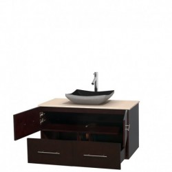 42 inch Single Bathroom Vanity in Espresso, Ivory Marble Countertop, Altair Black Granite Sink, and No Mirror