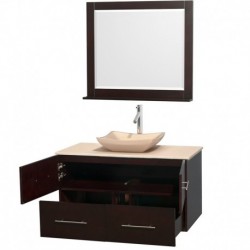 42 inch Single Bathroom Vanity in Espresso, Ivory Marble Countertop, Avalon Ivory Marble Sink, and 36 inch Mirror
