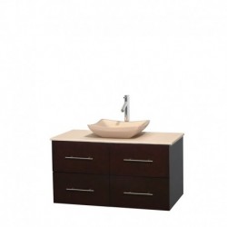 42 inch Single Bathroom Vanity in Espresso, Ivory Marble Countertop, Avalon Ivory Marble Sink, and No Mirror