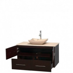 42 inch Single Bathroom Vanity in Espresso, Ivory Marble Countertop, Avalon Ivory Marble Sink, and No Mirror