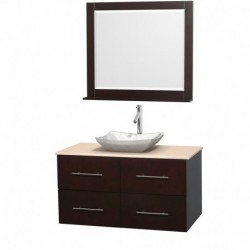 42 inch Single Bathroom Vanity in Espresso, Ivory Marble Countertop, Avalon White Carrera Marble Sink, and 36 inch Mirror