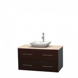 42 inch Single Bathroom Vanity in Espresso, Ivory Marble Countertop, Avalon White Carrera Marble Sink, and No Mirror