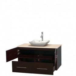 42 inch Single Bathroom Vanity in Espresso, Ivory Marble Countertop, Avalon White Carrera Marble Sink, and No Mirror