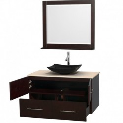 42 inch Single Bathroom Vanity in Espresso, Ivory Marble Countertop, Arista Black Granite Sink, and 36 inch Mirror