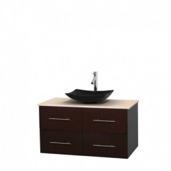 42 inch Single Bathroom Vanity in Espresso, Ivory Marble Countertop, Arista Black Granite Sink, and No Mirror