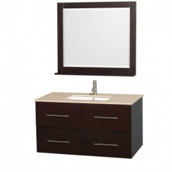 42 inch Single Bathroom Vanity in Espresso, Ivory Marble Countertop, Undermount Square Sink, and 36 inch Mirror