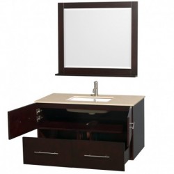 42 inch Single Bathroom Vanity in Espresso, Ivory Marble Countertop, Undermount Square Sink, and 36 inch Mirror