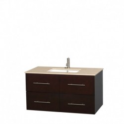42 inch Single Bathroom Vanity in Espresso, Ivory Marble Countertop, Undermount Square Sink, and No Mirror
