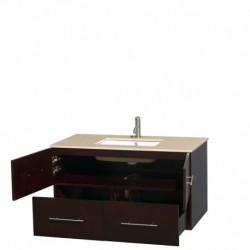 42 inch Single Bathroom Vanity in Espresso, Ivory Marble Countertop, Undermount Square Sink, and No Mirror